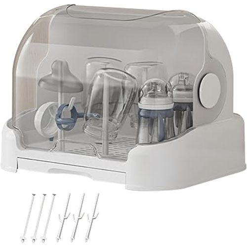 2025 Large Baby Bottle Storage Box, Baby Bottle Drying Rack with Cover ＆ Removable Drain Tray, Dust-Proof Containers for Pump Feeding Pantry Countertop Cabinet Kitchen Bathroom Bedroom