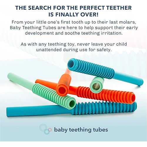Baby Teething Tubes - Made in The USA Baby Teething Toys - Soft & Durable Infant Toys and Toddler Silicone Teether - 7 Inches, Mint - Baby Must Haves for Teething Relief - Food Safe & Easy to Clean