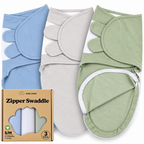 Organic Swaddles for Newborns – Zipper Swaddles 0-3 Months, 3-Pack – Infant Sleep Sack with Zipper – Adjustable & Breathable Swaddle Blanket Wrap for Newborn Girls (Light Green, Blue)