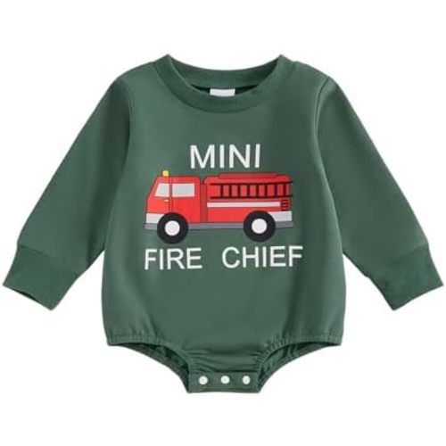 Mini Fire Chief Baby Romper Infant Boy Long Sleeve Sweatshirt Rompers Firetruck Bodysuit Newborn Fall Winter Clothes