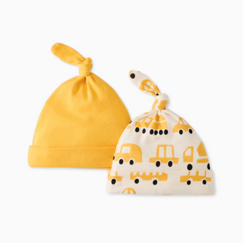 Hanna Andersson Baby Organic Cotton Top Knot Hat (2 Pack) - Rush Hour, 0-3 M