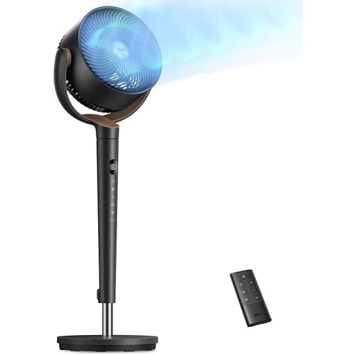 Dreo Fan for Bedroom, 120° Oscillating Standing Fan, Quiet Floor Fan with DC Motor, Pedestal Fan for Room, 9 Speeds, 4 modes, 20dB, 120° Manual Vertical, 37-42" Adjustable Height, 9H Timer, Black