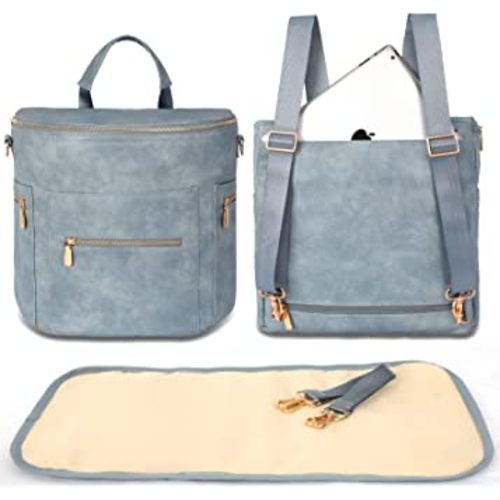 miss fong Diaper Bag Backpack Baby Diaper Bag, Large Leather Diaper Backpack with 16 Pockets Travel Diaper Bag with Diaper Changing Pad, Stroller Straps & 2 Insulated Pockets