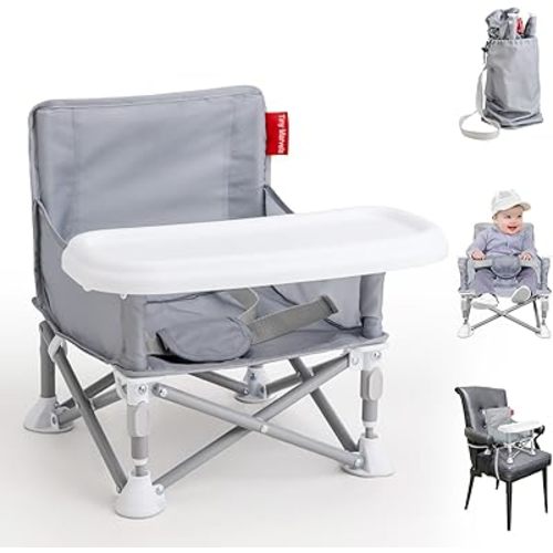 Tiny Marvels Portable Booster Seat, Foldable Baby High Chair with Removable Tray, Safety Harness & Carry Bag – for Toddlers Ages 6M-3Y, Ideal for Dining, Travel, Camping & Family Time