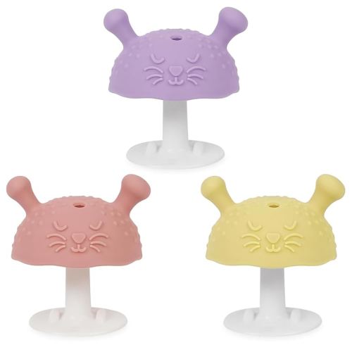 BumbleBee Soft Silicone Teething Toys Set | Easy to Grasp Toy for Baby Teething Relief - 3+ Months & Soothes Sore Gums | BPA-Free Silicone Teether 3pcs, Pink,Purple & Yellow