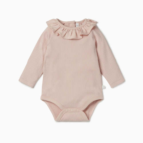 MORI Ribbed Frill Collar Bodysuit, Blush