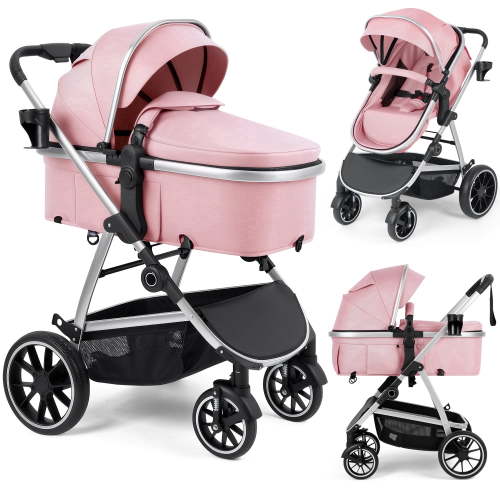 babyeap Baby Stroller,2 in 1 Lightweight Travel Stroller,Compact Foldable Stroller for Toddler with Reversible,Pink