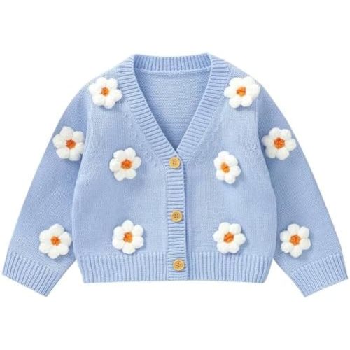 Baby Girl Cardigan Sweater Toddler Knit V-Neck Button Long Sleeve Outwear Fall Winter Clothes