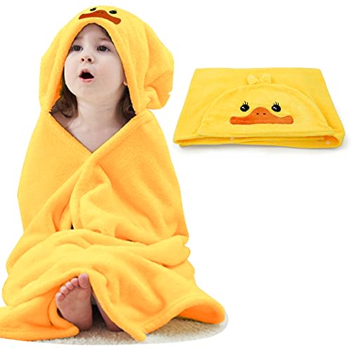 bopika Baby Bath Towel with Hooded,Toddler Absorbent Bathrobe,Soft Newborn Swaddle Blankets,Infant Large Bath Towel Shower Gifts -27.5X55 Inches (Yellow)