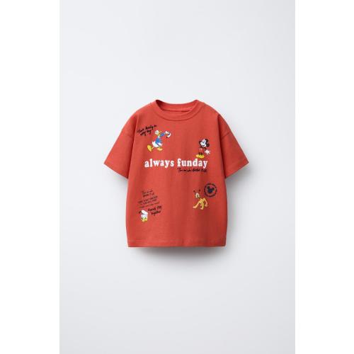 MICKEY MOUSE AND FRIENDS © DISNEY EMBROIDERED T-SHIRT - Mid-red | ZARA United States