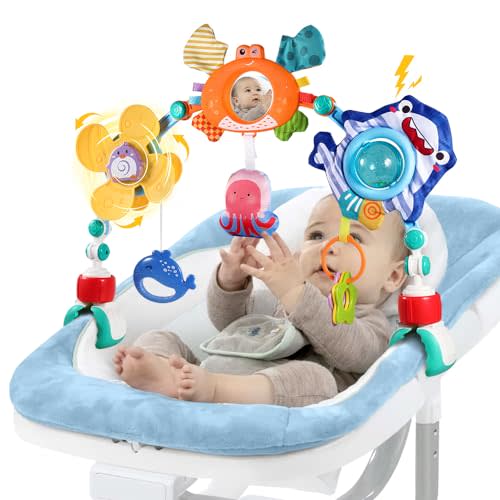 SINOMARS Baby Stroller Car Seat Toys,Adjustable Crib Mobile Activity Arch Toys with Sound Toy and Baby Hanging Toys,Sensory Play Travel Bouncer Bassinet Toy for Toddler Boy Girl 0 3 6 9 12 24 Month
