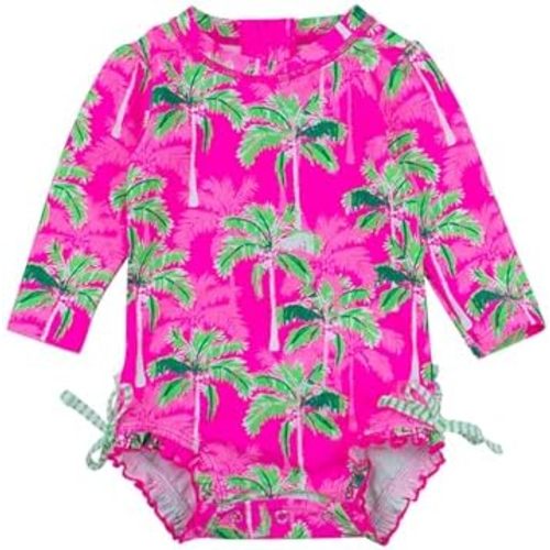 RuffleButts Baby Girls UPF 50+ Sun Protection Floral Printed Long Sleeve One Piece Rash Guard Swimsuit with Zipper