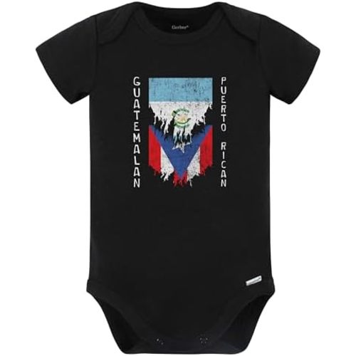 Guatemalan Puerto Rican Flags Ripped Torn Guatemala Puerto Rico Baby Bodysuit (Black)