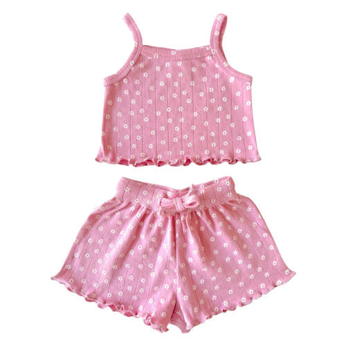 Pink Flower / Organic Pointelle Summer Set
