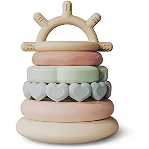 Moonkie Stacks of Circles Soft Teething Toy Educational Learning Stacking Ring Toys for Babies | 7 Piece Set