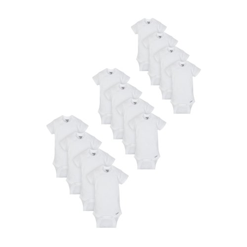 Gerber Baby Boy or Girl Gender Neutral Organic White Short Sleeve Onesies Grow-With-Me Bodysuits, 12pc