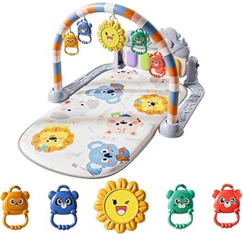 Alive Lovely Baby Gyms Play Mats, Musical Activity Center Baby Piano Gym Mat, Music and Lights Tummy Time Padded Mat for Newborn Newborn 0 to 3 6 9 12 Months