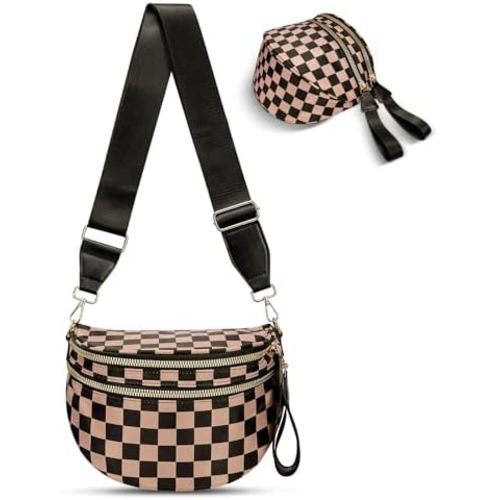 Checkered Crossbody Bag, Bum Bags for Women Crossbody,Spacious Sling Bag Purse Fanny Packs with Shoulder Strap