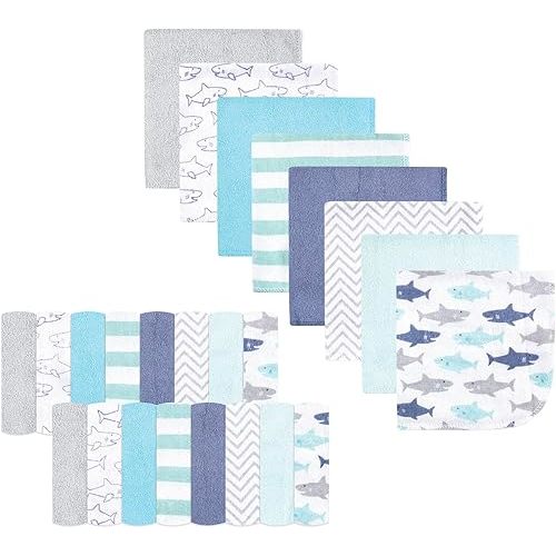 Hudson Baby Unisex Baby Rayon from Bamboo Washcloth Bundle, Sharks, One Size