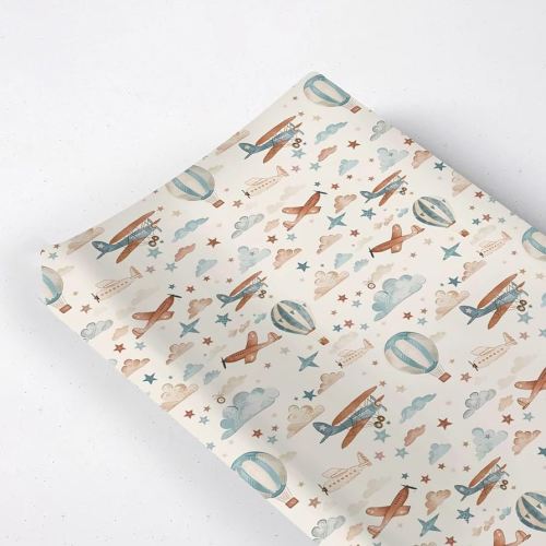 Watercolor Planes Stars Cloud Hot Air Balloon Pattern Baby Changing Pad Cover, Unisex Plane Nursery Diaper Changing Table Pad Mat Sheet for Boys Girls-16x32
