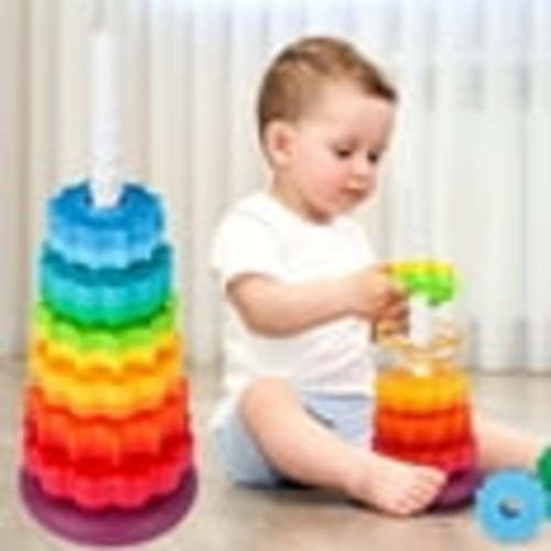 Spinning Stacking Toy for Kids, Rainbow Tower Dual-Color Spinning Wheels Premium Strong BPA-Free ABS Plastic Early Education Fun Learning and Engaging Brain Development Toys (Large 6th Floor)