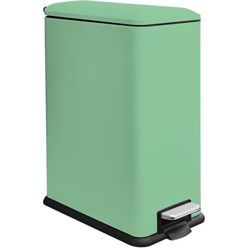 12 Gallon Slim Kitchen Trash Can, Stainless Steel Trash Can with Removal Inner Bucket and Soft-Close Lid, Pedal Garbage Can 45 Liter, Green