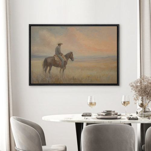 wall26 Western Cowboy Riding Horse In The Field Framed Bedroom Wall Decorations Canvas Print | Wayfair