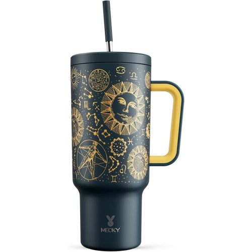 Meoky 40 oz Tumbler with Handle and Straw, Tumbler with Lid and Straw, Insulated Stainless Steel Travel Mug, 100% Leak-proof, Keeps Cold for 34 Hours or Hot for 10 Hours (Tarot)