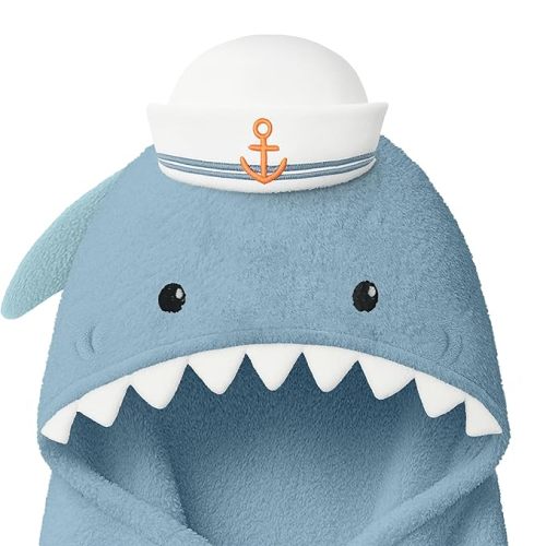 KeaBabies Organic Baby Towel with Hood for Girls, Boys - Soft, Absorbent, 100% Cotton Hooded Baby Towels for Newborns, Infants, Large Hooded Bath Towels for Babies, Kids, Toddler 1-3 (Skipper)