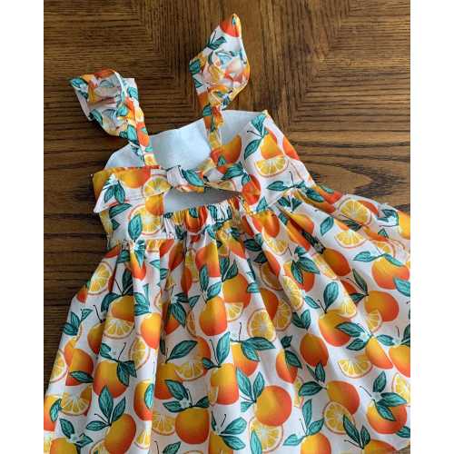 Girls Clementine Dress, Summer Fruit Twirly Dress, Little Cutie On the Way, Citrus Baby Shower, Sundress for Girl, Birthday Party Dress