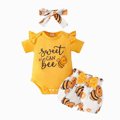 TOWED22 Newborn Baby Girl Clothing Outfits Romper Bodysuit and Shorts Set Gold,3-6 M