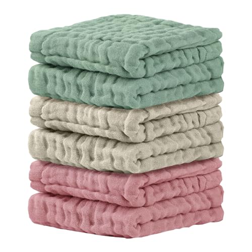 Cuddle Campus Baby Washcloths 6 Packs, Muslin Washcloths Baby,Cotton Burp Cloths, Extra Absorbent and Soft Wash Clothes for Newborns, 12x12 Inches