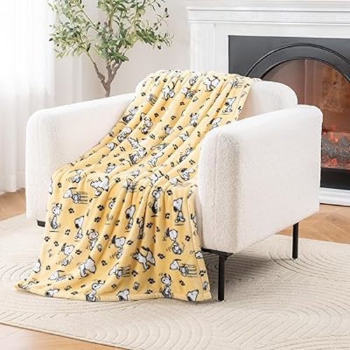 Berkshire Blanket Peanuts® VelvetLoft® Cute Character Snoopy Plush Throw Blanket,Peanuts Poses and Paws Sundress,Throw 55 in x 70 in (Official Peanuts® Product)