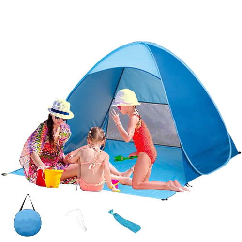 Pop Up Beach Tent Shade Sun Shelter UPF 50+ Canopy Cabana 2-3 Person for Adults Baby Kids Outdoor Activities Camping Fishing Hiking Picnic Touring (Blue)