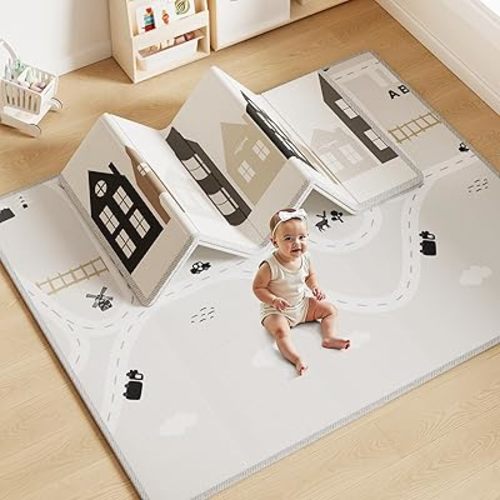 mloong Baby Play Mat 71×59in, Playmat for Kids Foldable Foam, Tapis de Jeux pour Bébé Town Theme