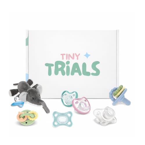 Pacifier Trial Pack Variety Box for Newborns 0–6 Months – 7 BPA-Free Silicone Baby Pacifiers Sample Set (MAM, Nuby, Dr. Talbot’s, Chicco) – Baby Registry Must-Have, Tiny Trials
