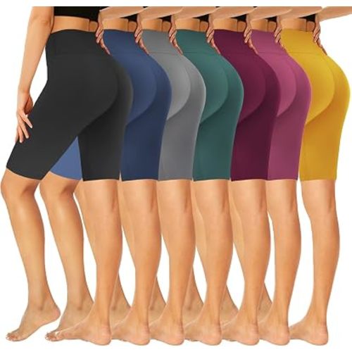 GROTEEN 7 Pack High Waisted Biker Shorts for Women Buttery Soft 5"/8"