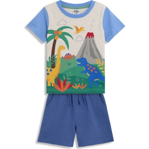 Dino Scene Cotton T-Shirt & Shorts Set, 18-24M