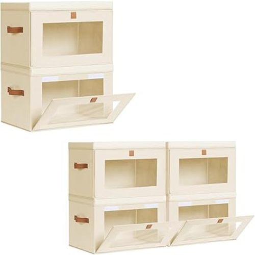 Homsorout Collapsible Storage Bins - Large Closet Organizer with Handles & Window, Decorative Storage Boxes, Fabric Containers for Living Room