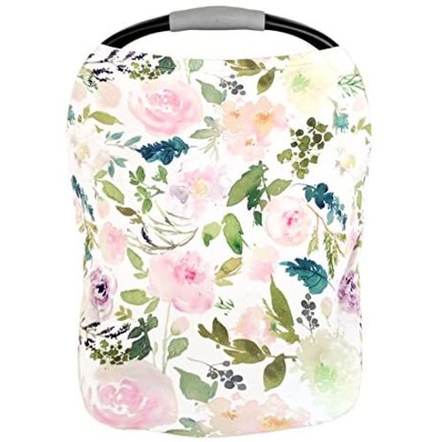 Pobi Baby Premium Multi-Use Cover - Nursing Cover, Baby Car Seat Covers, Shopping Cart, High Chair, and Breastfeeding Cover - Ultra-Soft, Stretchy, and Versatile Floral Scarf for Baby and Mom (Allure)
