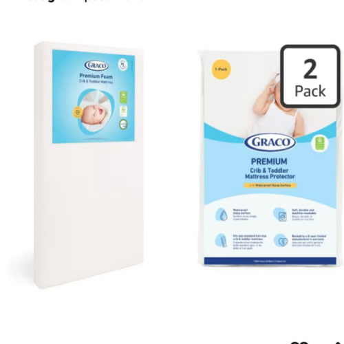 Graco Premium Crib Mattress & Protector Value Bundle (1-Pack) – Includes GREENGUARD Gold Certified Crib & Toddler Mattress, GREENGUARD Gold Certified Waterproof Protector