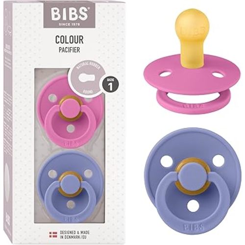 Bibs Colour Pacifier 2-Pack | BPA Free Soother, Round Nipple. Natural Rubber Latex,