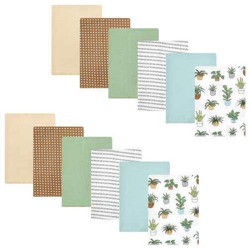 Hudson Baby Unisex Baby Cotton Poly Flannel Burp Cloths Bundle, Plants, One Size