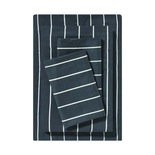 Mainstays Dreamy Soft 4-Piece Bed Sheet Set, 100% Cotton, 220 Thread Count Brushed and Washed Sateen, Deep Pocket, King, Grey Stripe