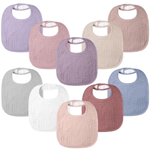 100% Cotton Muslin Baby Bibs 10-Pack Baby Drool Bibs for Unisex Baby Toddlers Infant Newborns Drooling and Teething