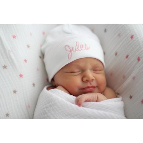 Pima Cotton Hats- Pima cotton Baby- Pima Hats w Pricot Trim-Baby Hat-Personalized hat- Baby hat with a design-Baby Naming Hat-Hospital Hat