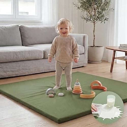 Baby Play Mat 50x50 Inches,1.3" Thick Padded Waterproof Floor Cushion & Playpen Mat with Vegan Leather,Non-Slip & Non-Toxic Nursery Rug for Infants, Toddlers & Kids(Green)