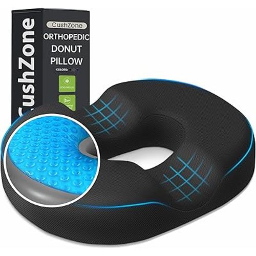 Donut Pillow Seat Cushion - Cooling Gel Donut Chair Cushions, Memory Foam Seat Cushion for Office & Home, Car Seat Cushion and Butt Pillow, Hemorrhoids Pillow and Tailbone Pain Relief, Black