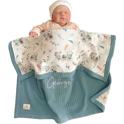 Mouliss Personalized Baby Blanket with Name – Handmade 100% Organic Cotton Newborn Gift | Custom Knit Blanket for Boys, Girls, Kids & Baby Showers