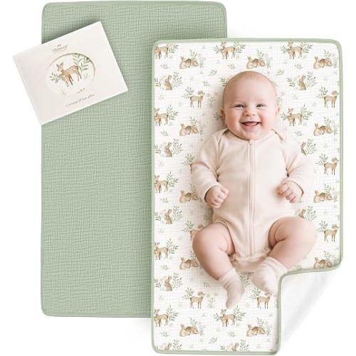 Konssy 2 Pack Waterproof Muslin Portable Changing Pad, Diaper Changing Mat